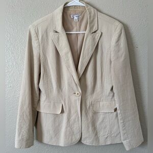 W Sz.8 Linen Blend Cream Blazer/Jacket Workwear Casual Closet Staple Office
